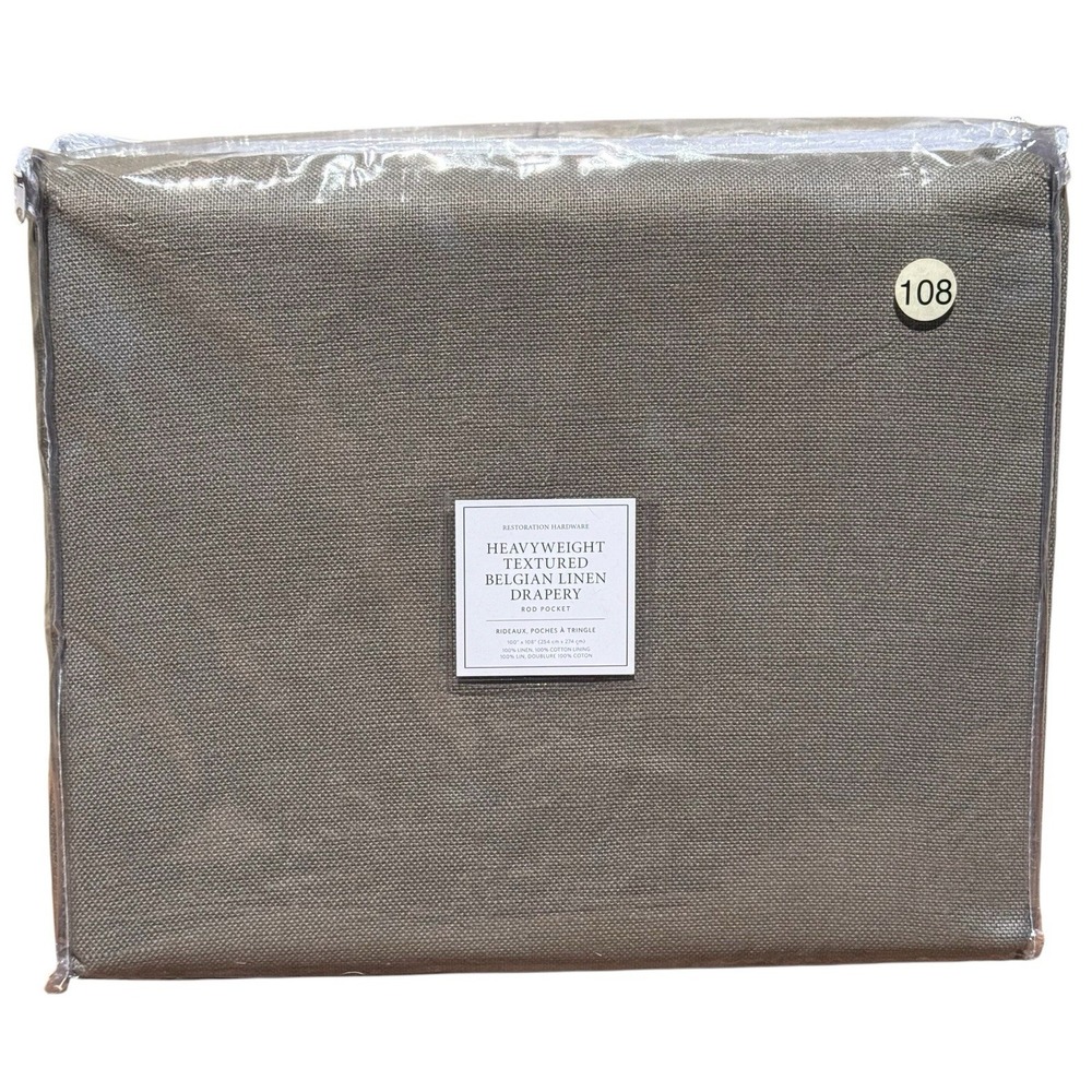 RESTORATION HARDWARE Belgian Heavyweight Linen Drapery 100x108 Fog Rod Pkt NEW - Picture 1 of 6